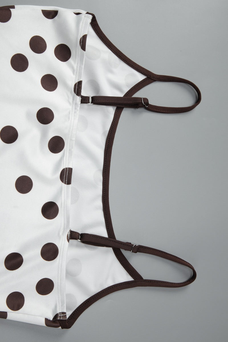 Polka Dot Sleeveless Crop Top High Waist Contrast Skirt Set