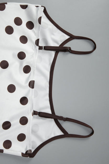 Polka Dot Sleeveless Crop Top High Waist Contrast Skirt Set