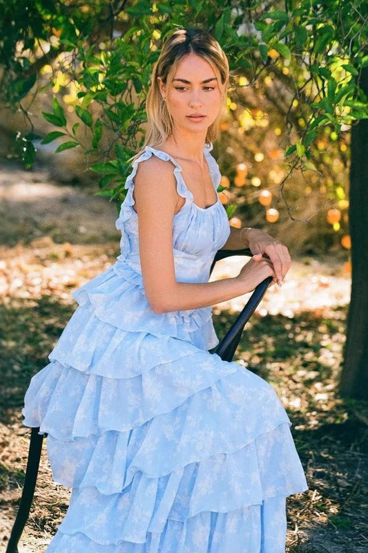 Floral Print Spaghetti Strap Romantic Prom Dress