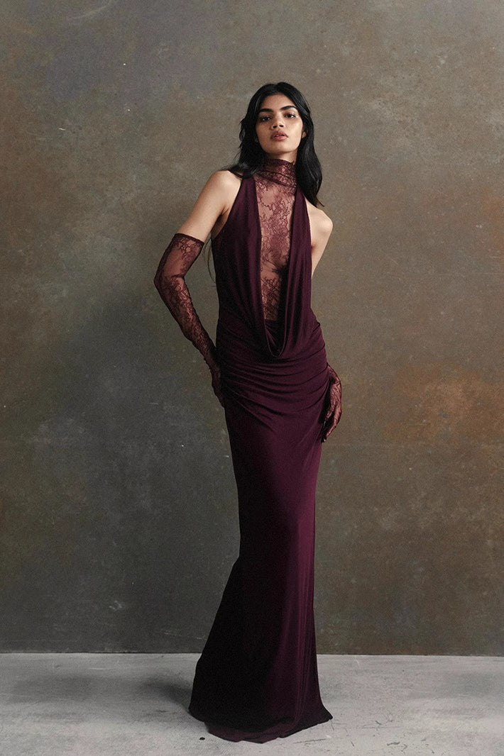 Halter Neck Deep V Bodycon Maxi Formal Dress