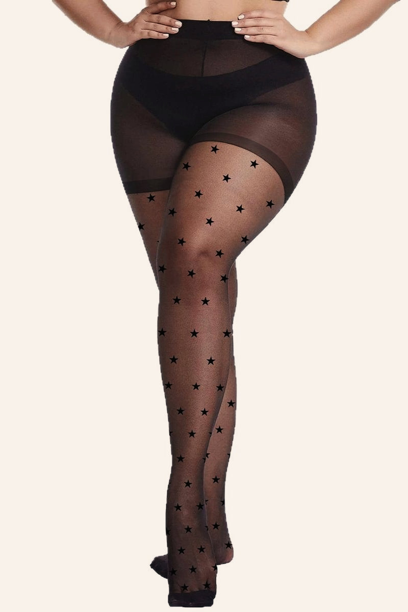 Plus Size Star Jacquard Sheer Tights