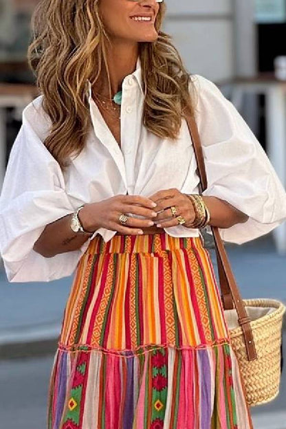 Loose Mid-length Sleeve Bow White Shirt