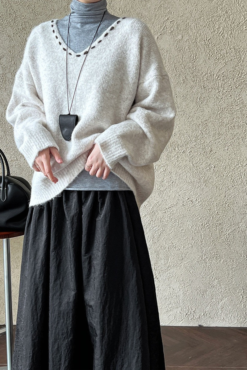 Oversized V-Neck Knit Sweater