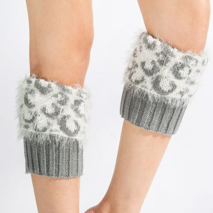 Leopard Print Feather Yarn Boot Cuffs