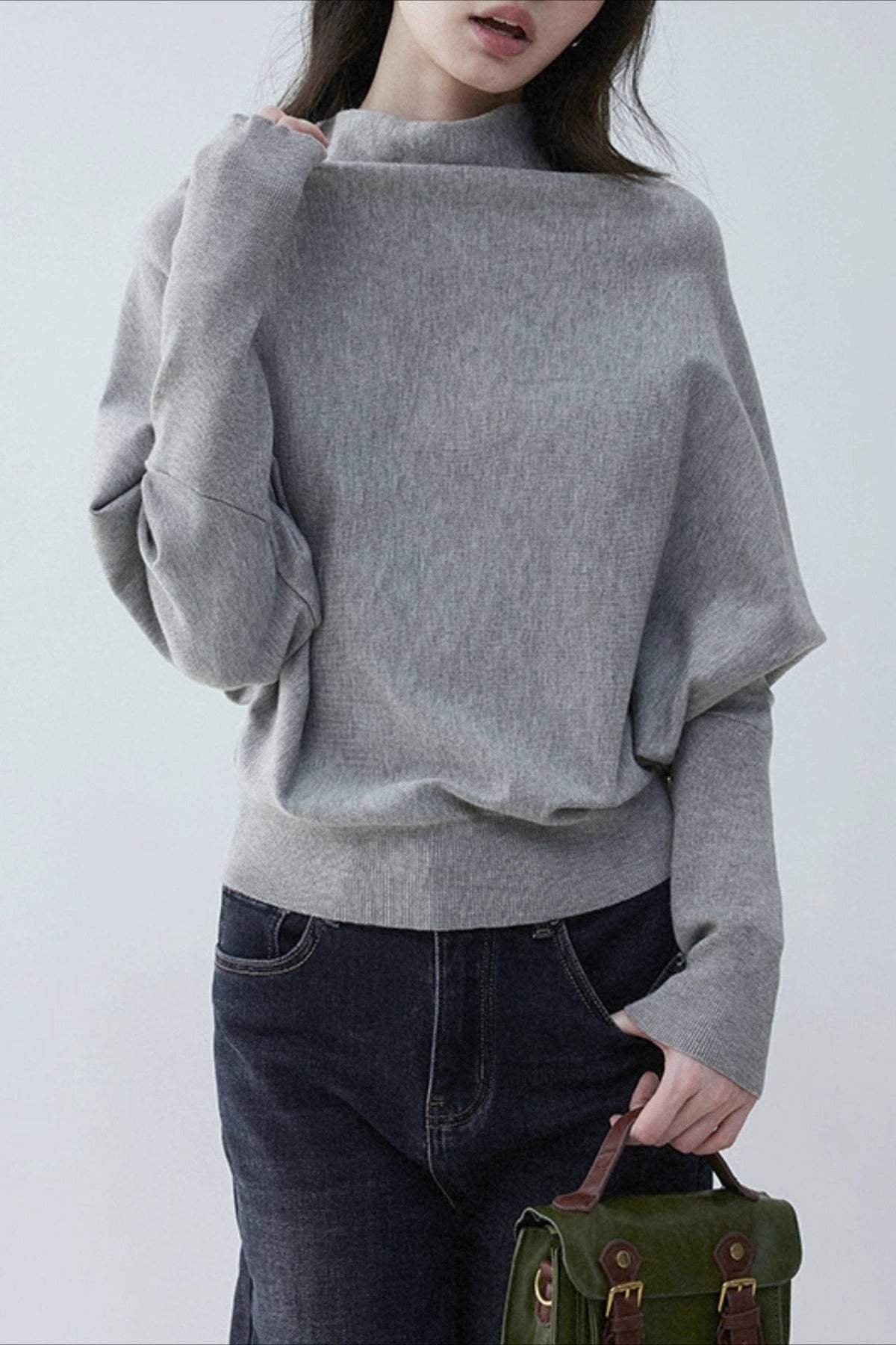 Mock Neck Batwing Knit Top