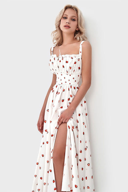 Low Neck Strap High Waist Slit Floral Dress