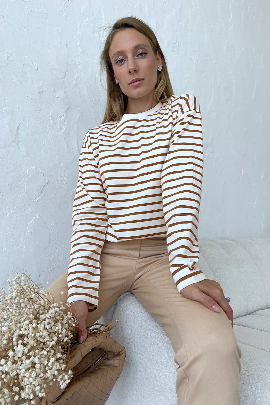 Cotton Striped Crew Neck Long Sleeve Tee