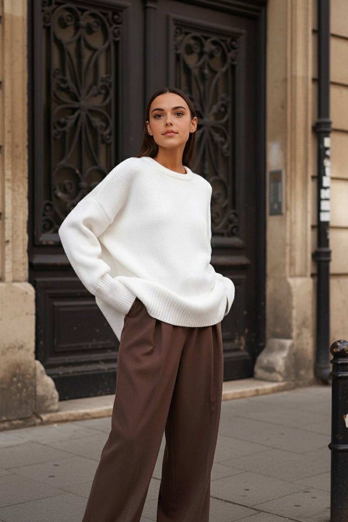 Solid Knit Crew Neck Sweater