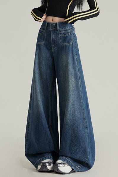 Wide Leg Flare High Waist Fleece Lined Jeans