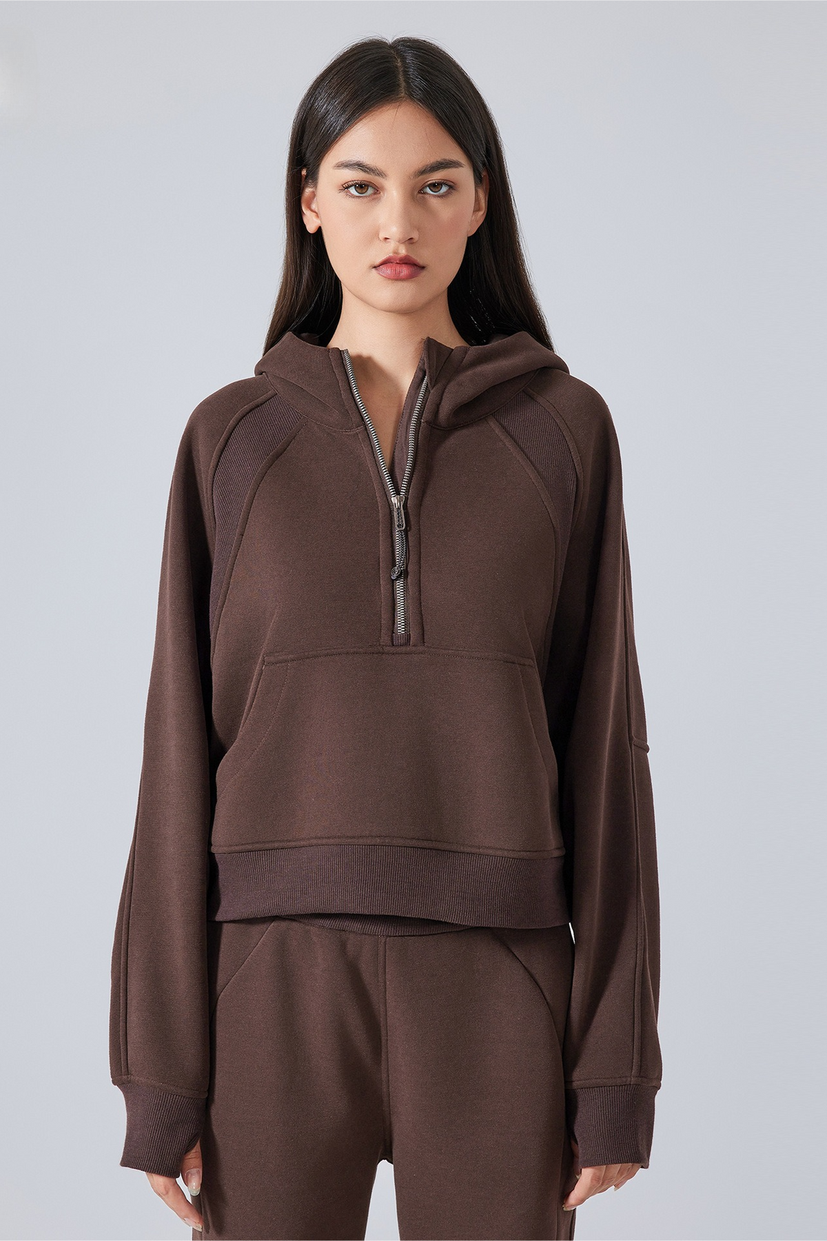Fleece Lined Half Zip Loose Athletic Yoga Hoodie