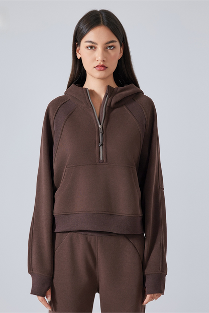 Fleece Lined Half Zip Loose Athletic Yoga Hoodie
