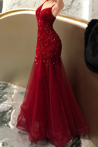 Sexy Sequin Spaghetti Strap Evening Prom Dress