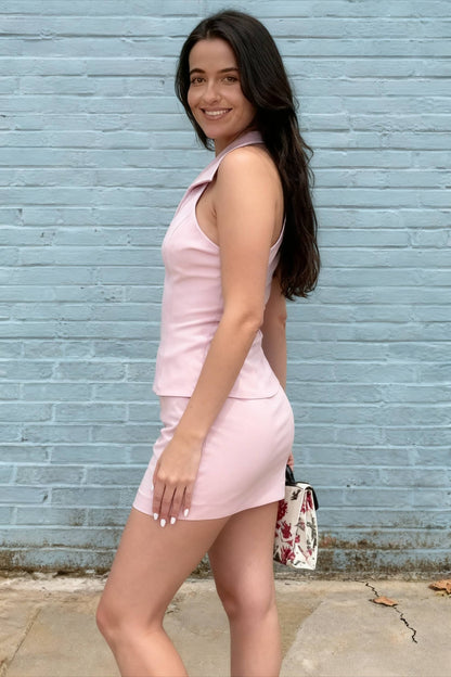 Pink Halter Sleeveless Charming Top And Skort Set