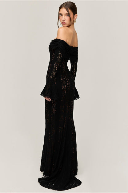 Off Shoulder Lace High Waist Prom Dress
