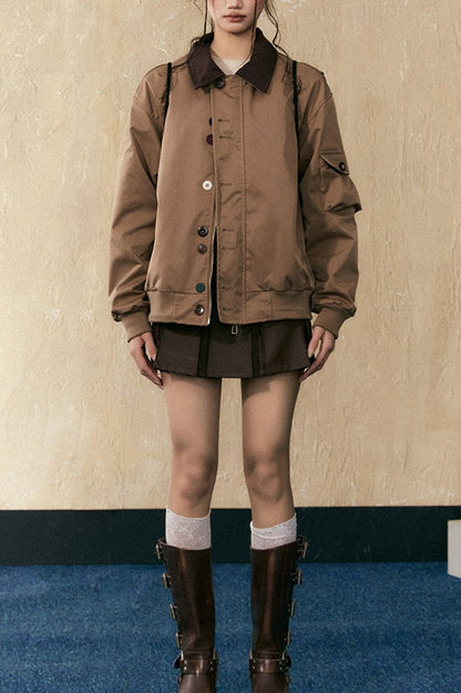 Mocha Brown Contrast Collar Jacket