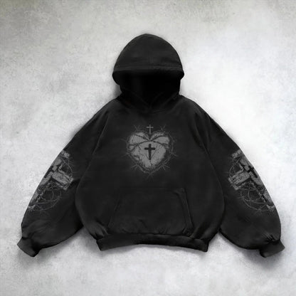Retro Heart Pullover Streetwear Hoodie