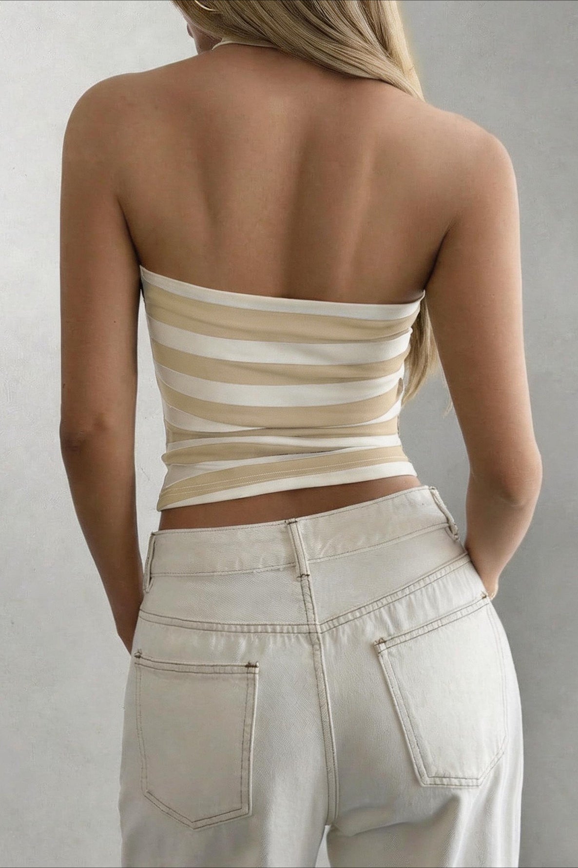 Retro Striped Tie Neck Cami Halter Top