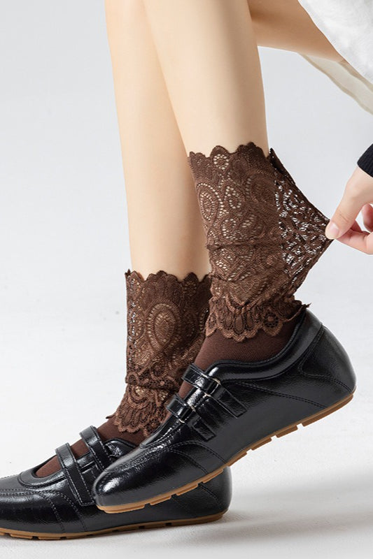 Lace Sheer Mesh Bowknot Frilly Crew Socks