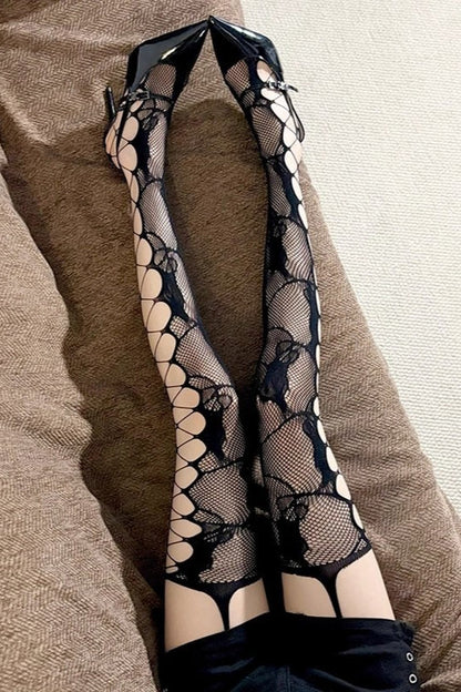 Side Fishnet Suspender Thigh-High Stockings