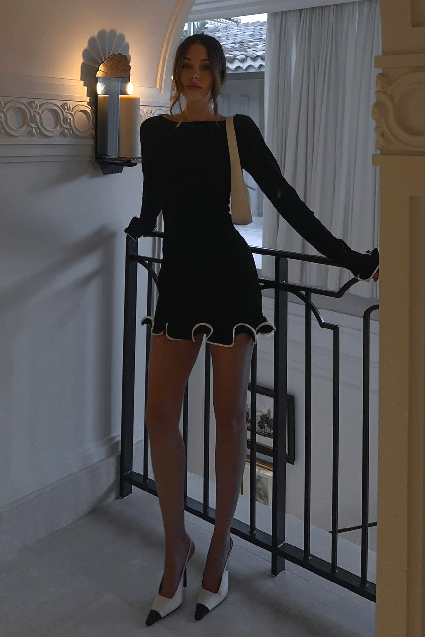 Sexy Fitted Ruffled Wave Edge Long Sleeve Mini Dress