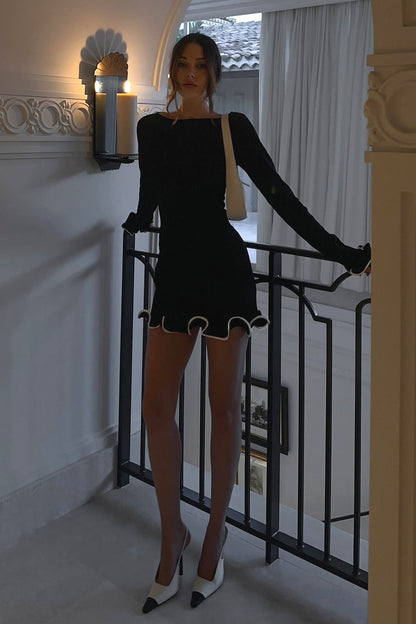 Sexy Fitted Ruffled Wave Edge Long Sleeve Mini Dress