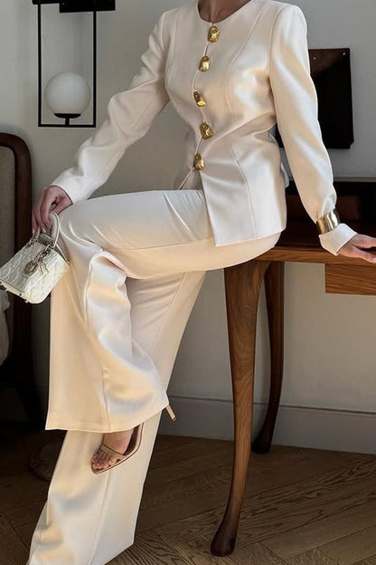 Relaxed White Two Piece Blazer Pants Set