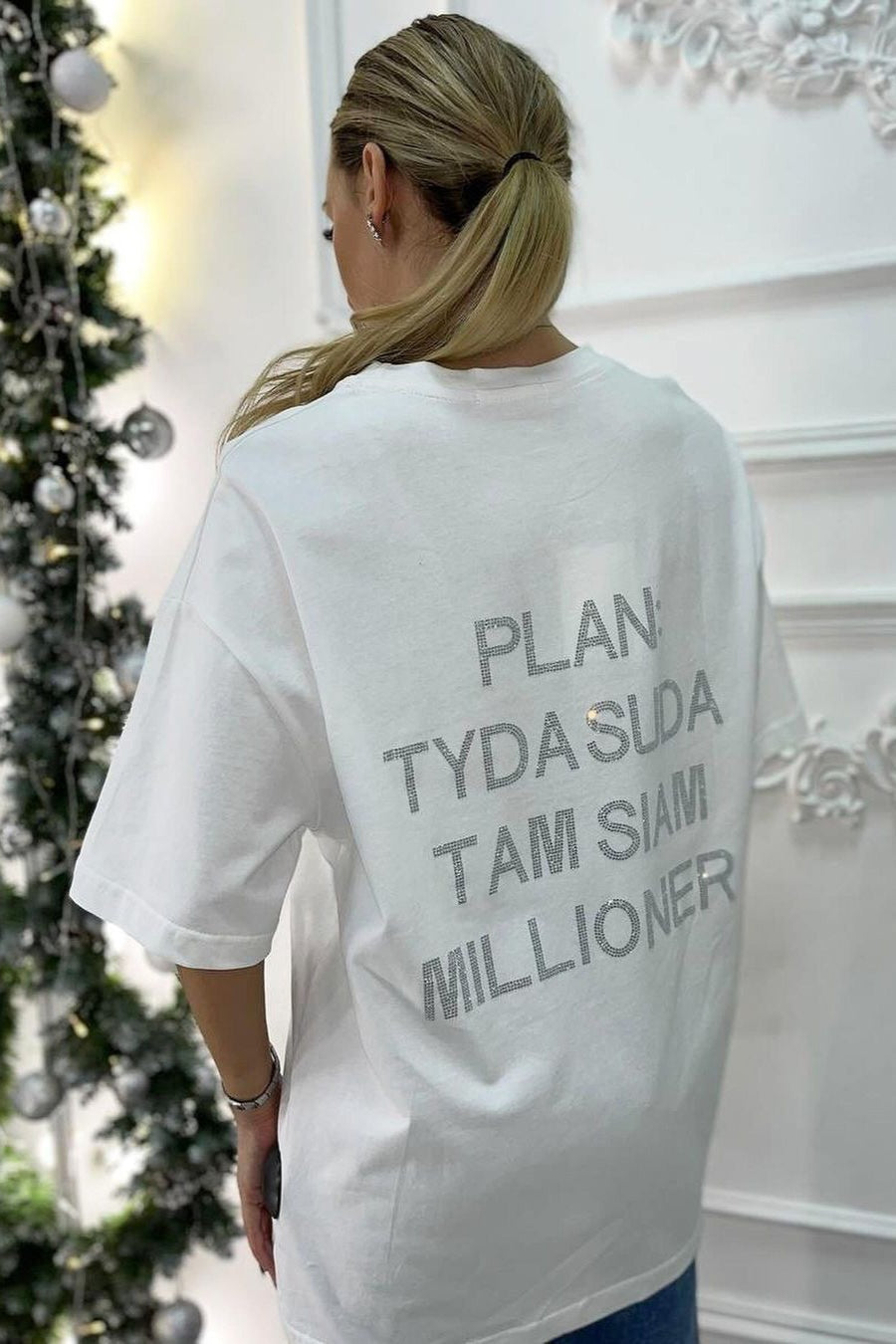 Rhinestone Letter Graphic Loose Fit Short Sleeve Tee
