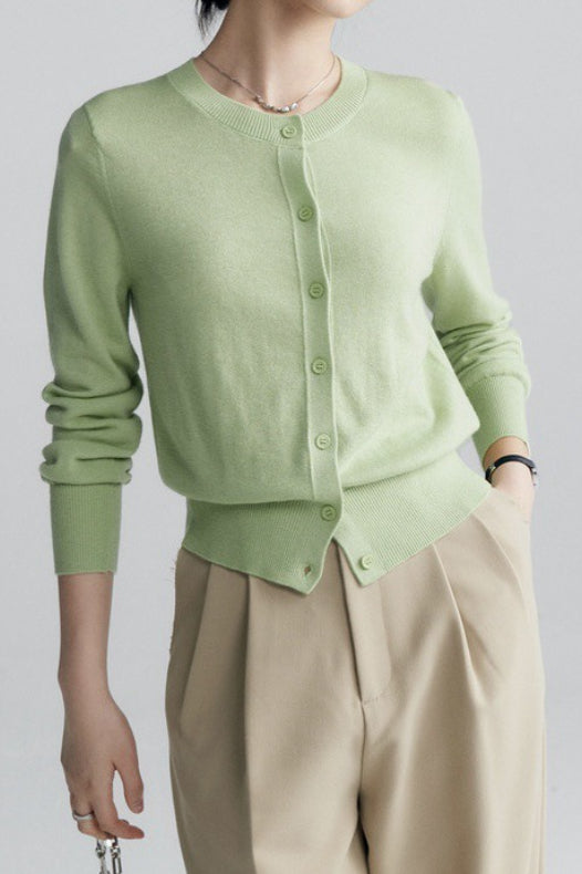 Solid Color Round Neck Knit Cardigan
