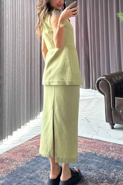 Stylish and Elegant Cotton and Linen Two-piece Set