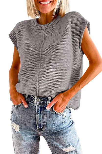 Crewneck Cap Sleeves Pullover Sweater