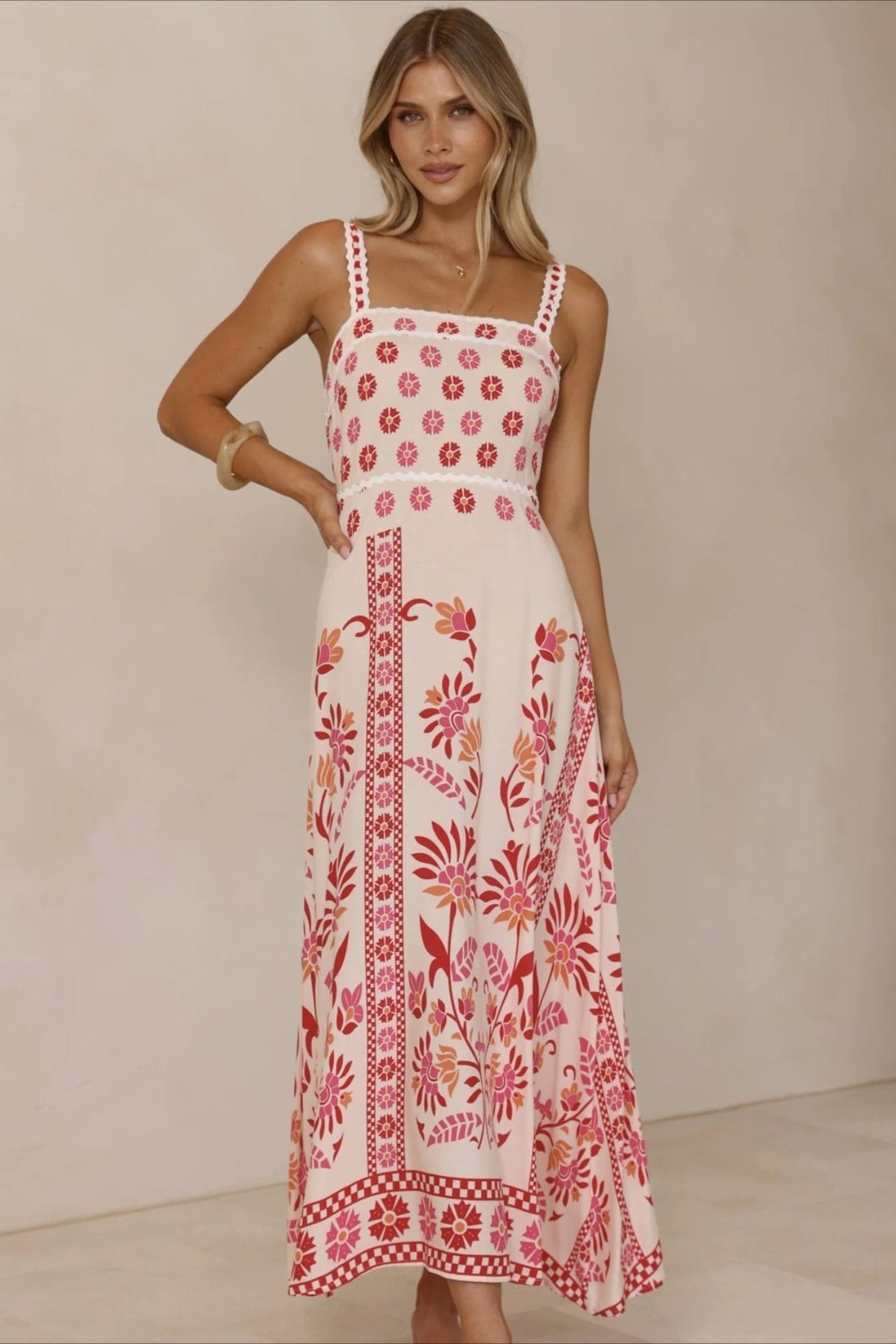 Linen Lace Trim Spaghetti Strap Boho Dress