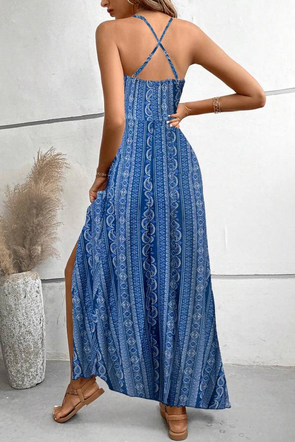 Bohemian Ethnic Print Spaghetti Strap Maxi Dress