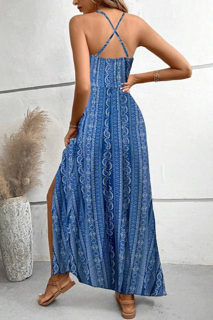 Bohemian Ethnic Print Spaghetti Strap Maxi Dress