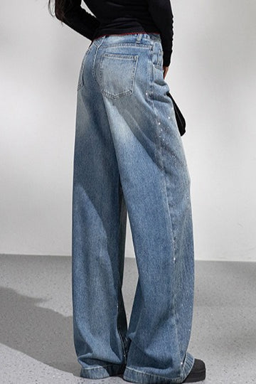 Sparkly Rhinestone Loose Wide Leg Jeans