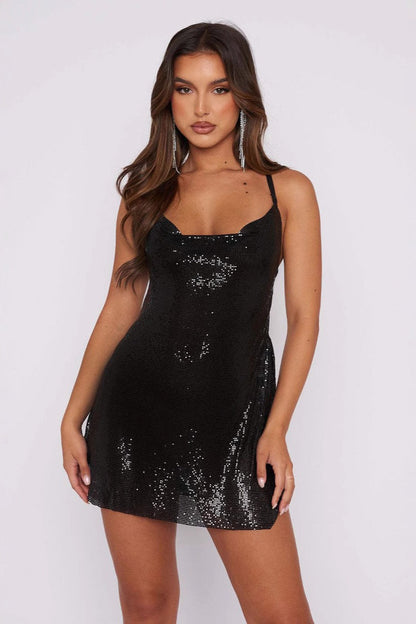 Slim Open Back Off-Shoulder Sequin Dress