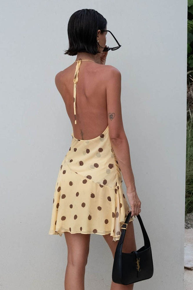 Polka Dot Chiffon Halter Mini Dress