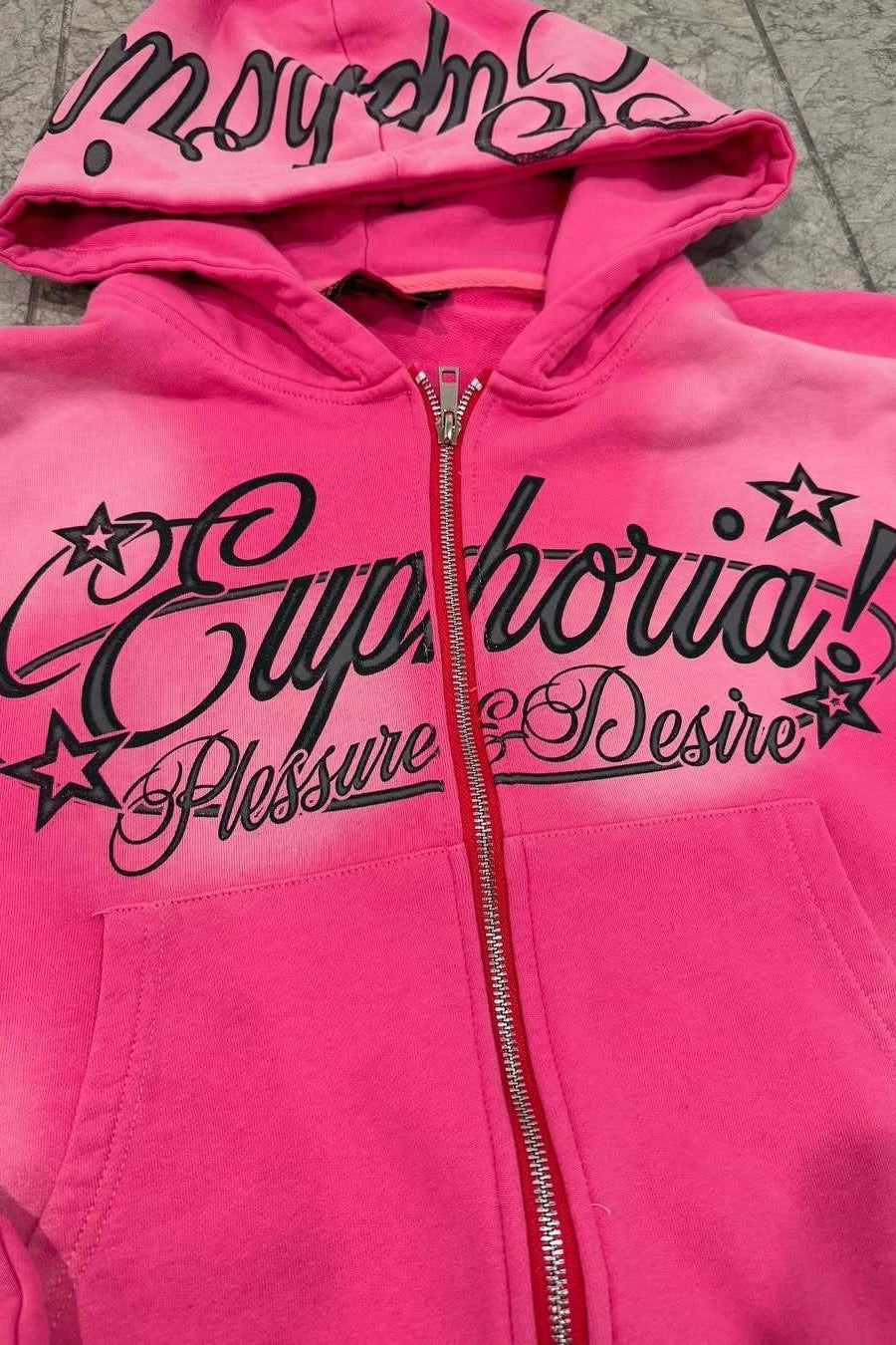 Rhinestone Script Zip Up Hoodie