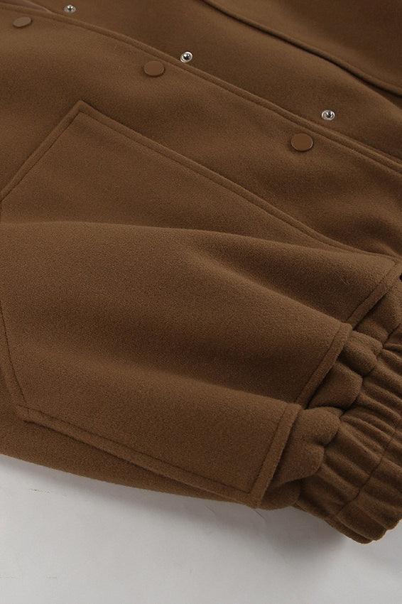 Mocha Brown Wool Blend Stand Collar Coat