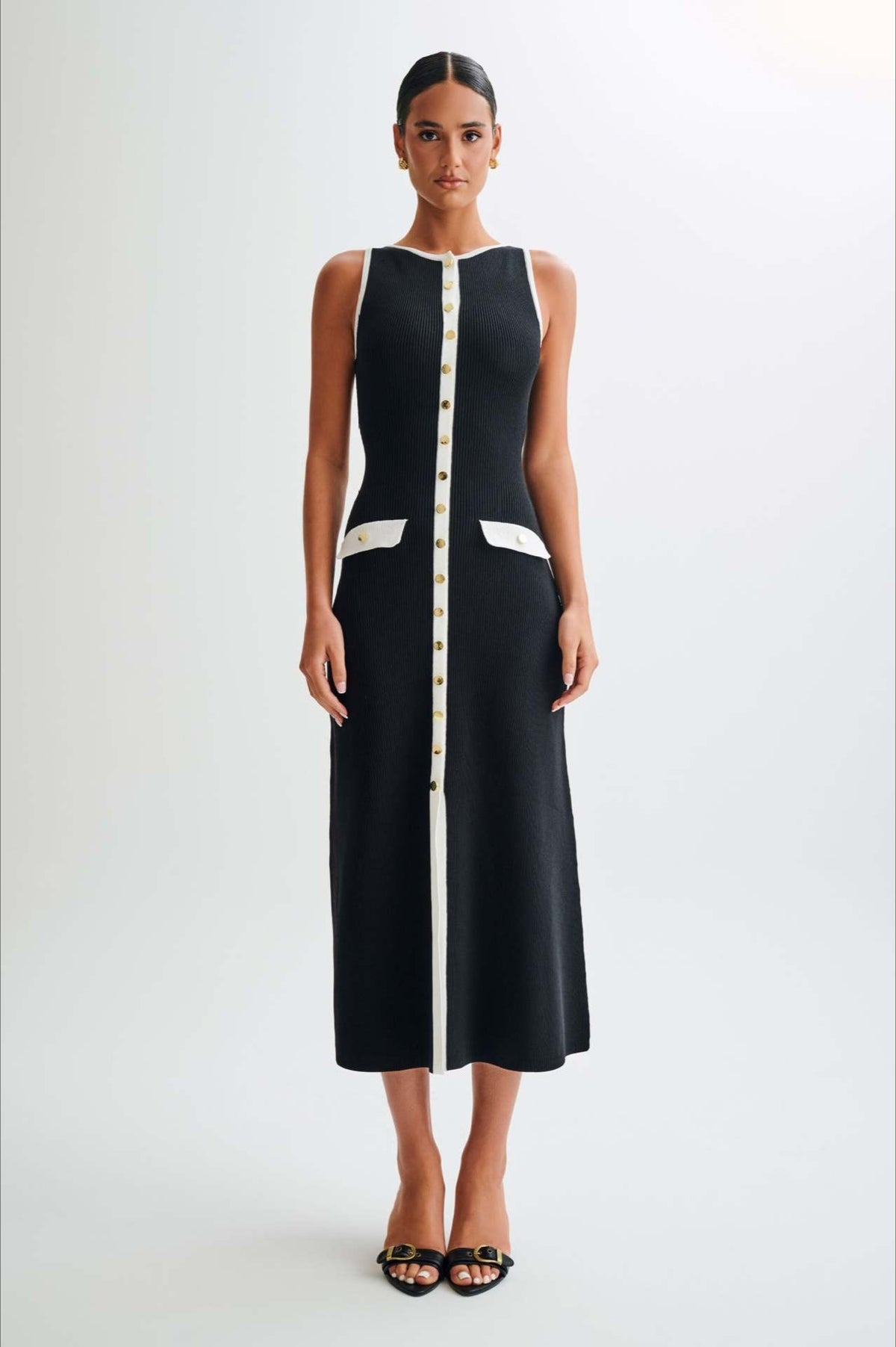 Fashion Buttoned Knit Work Dress