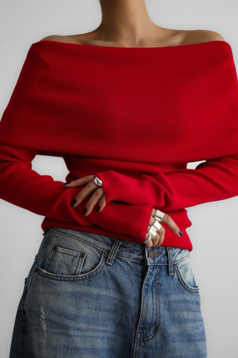 Off Shoulder Ribbed Sweater