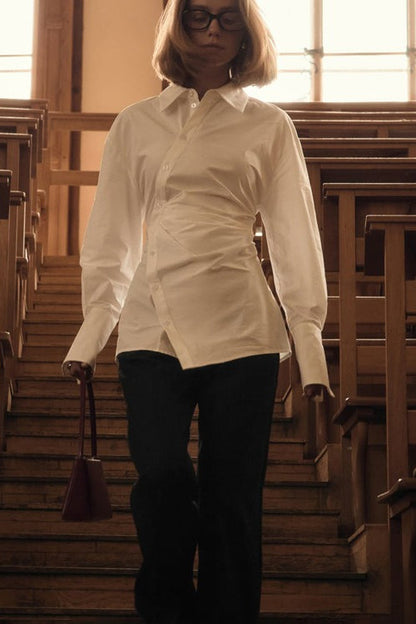 Collared Asymmetrical Button Blouse