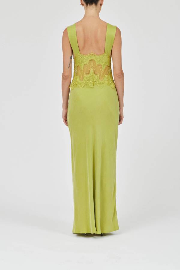 Effortless Elegance Satin Sheer Lace Patchwork V-neck Drape Maxi Dress