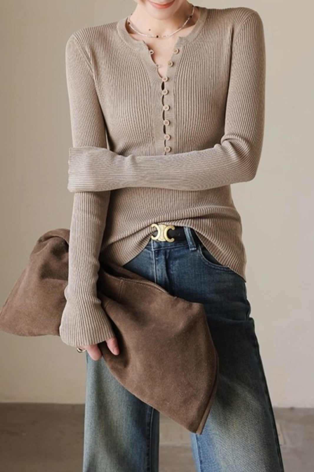 Slim Fit Ribbed Knit Top