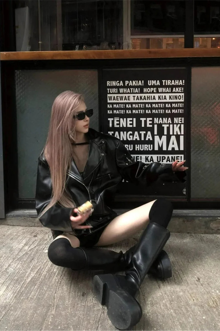 Cool Oversized Leather Moto Jacket