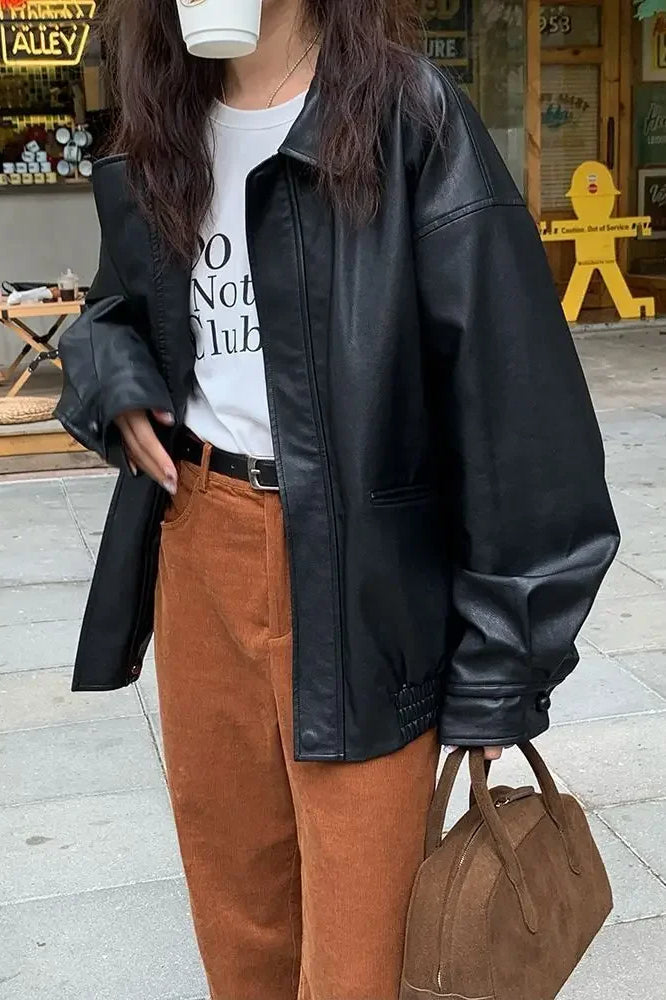 PU Leather Oversized Biker Jacket