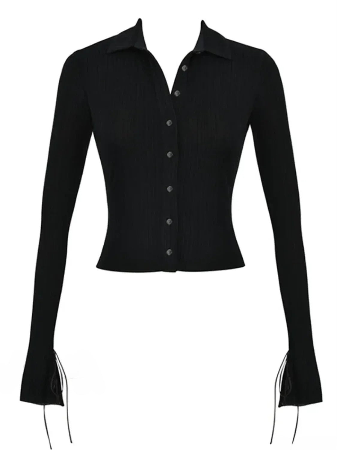 Long Sleeve Casual Turn-Down Collar Button-Down Knit Top