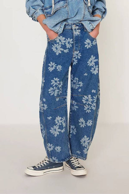 Printed Vintage Barrel Leg Jeans