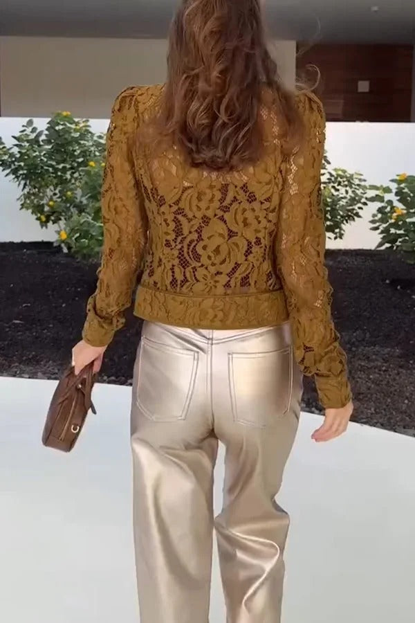 Ceyvan Metallic Fabric High-waist Pocket Straight Leg Stretch Pants