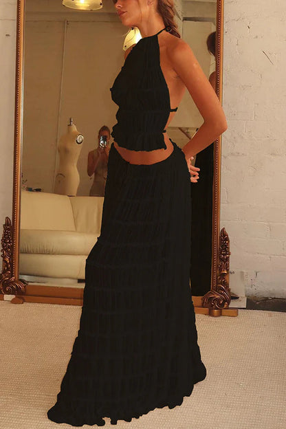 Passion and Romance Pleated Back Elastic Straps Adjustable Halter Tank
