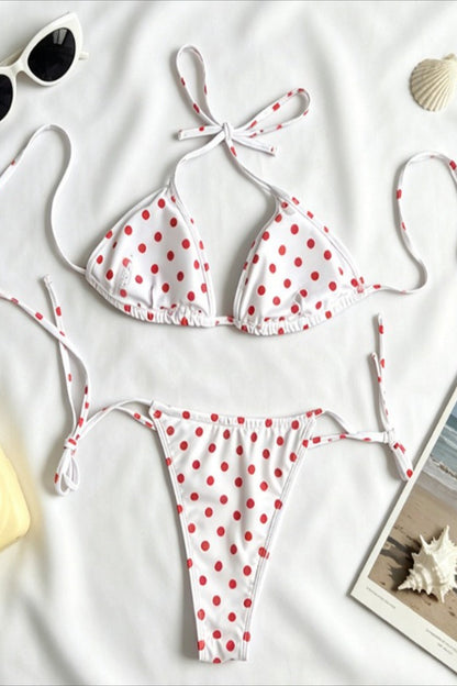 Retro Polka Dot Halter Triangle Bikini Set